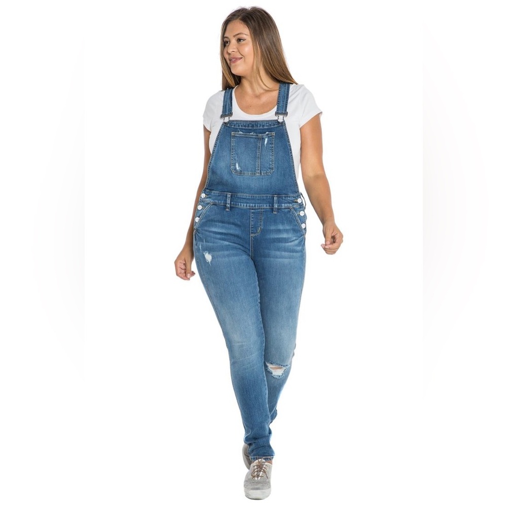 Slink Jeans Tessa Distressed‎ Denim Overalls Size 14